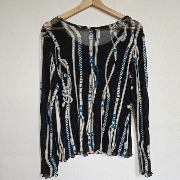 AZI Jeans Sheer Mesh Belt Print Beaded Y2K Top Size M - Picture 15 of 16